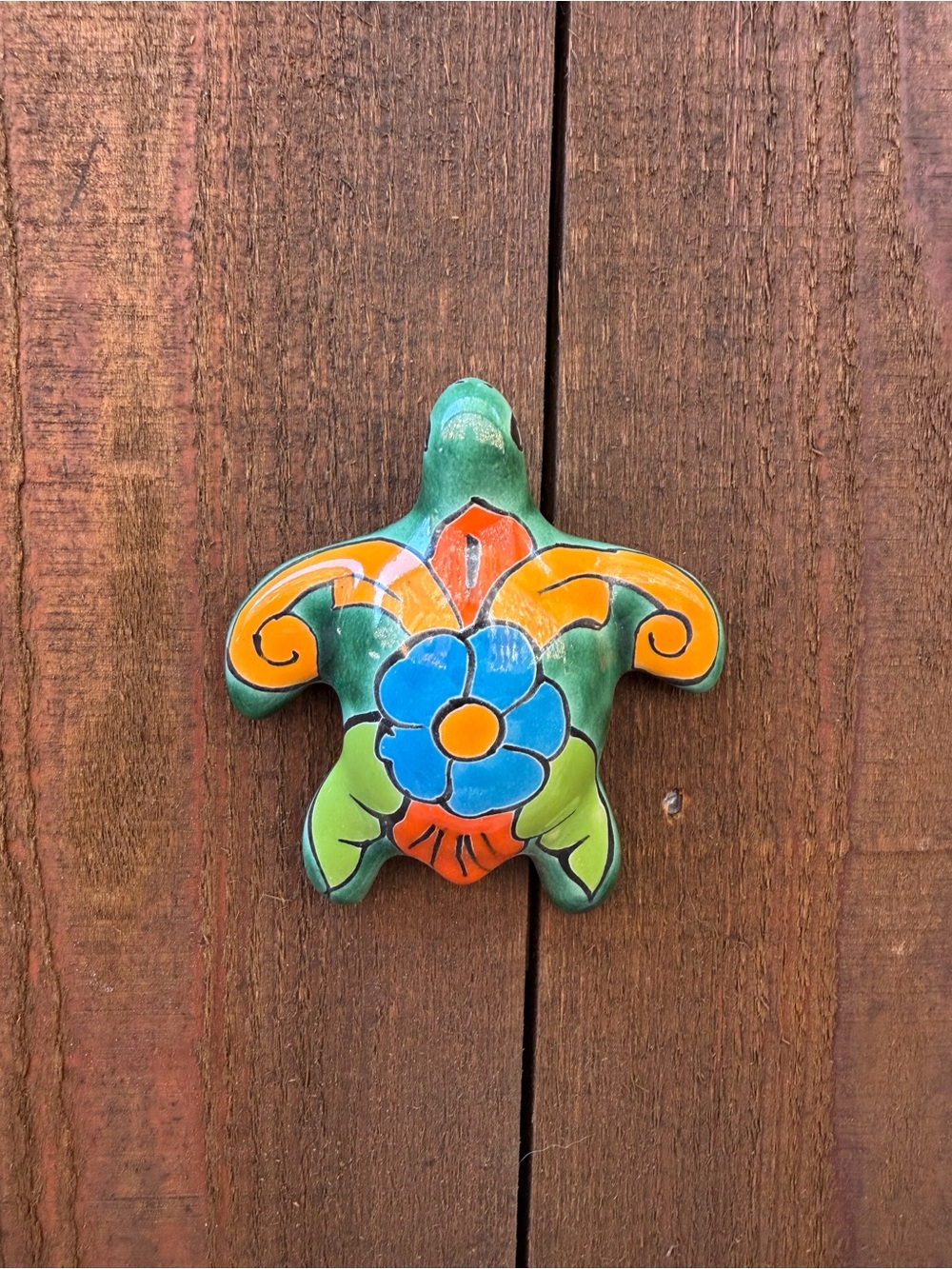 Hand-Painted Talavera Sea Turtle Wall Decor in Green and Blue